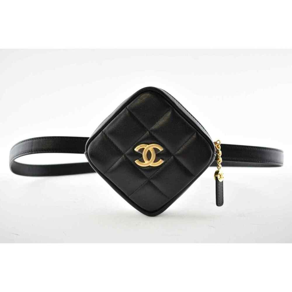 Chanel 20K Black Diamond Lambskin Quilted Gold CC Waist Fanny Pack Bum Belt Bag